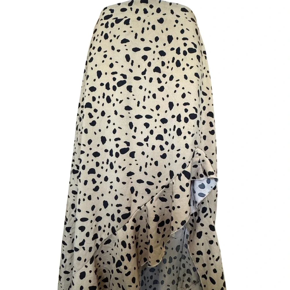 Asymetrical Animal Print‎ High-Low Ruffle Maxi Skirt Small Tan Black Flowy Boho